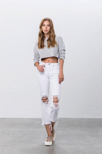 White crop jeans